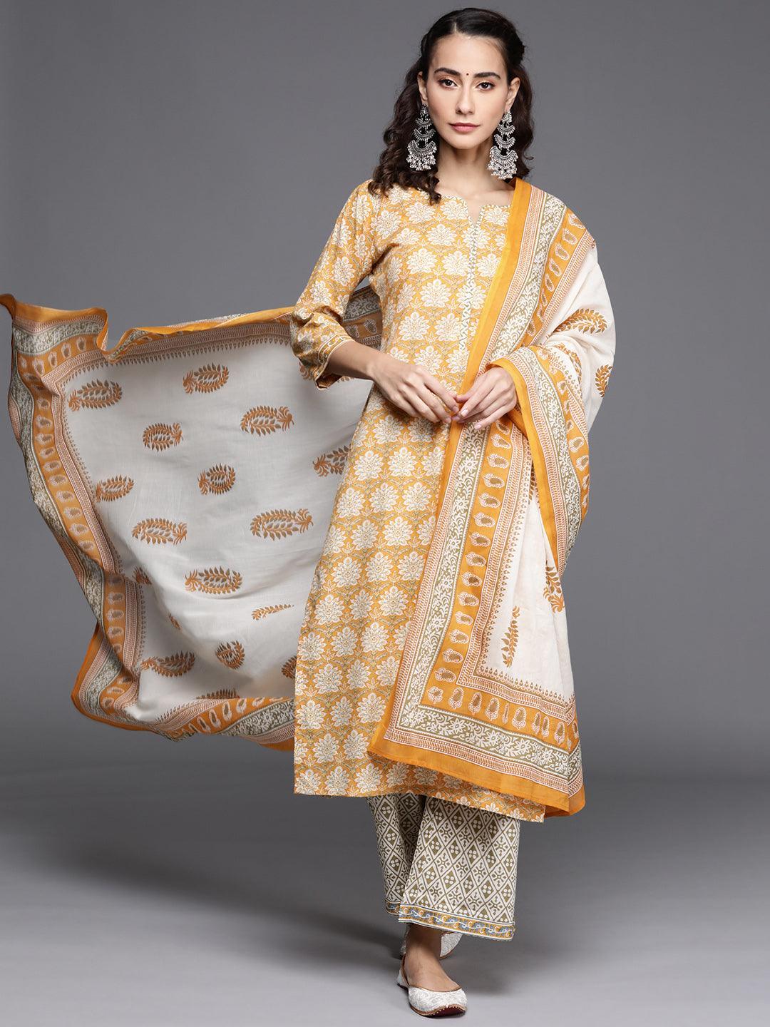 Yellow Printed Cotton Suit Set - ShopLibas
