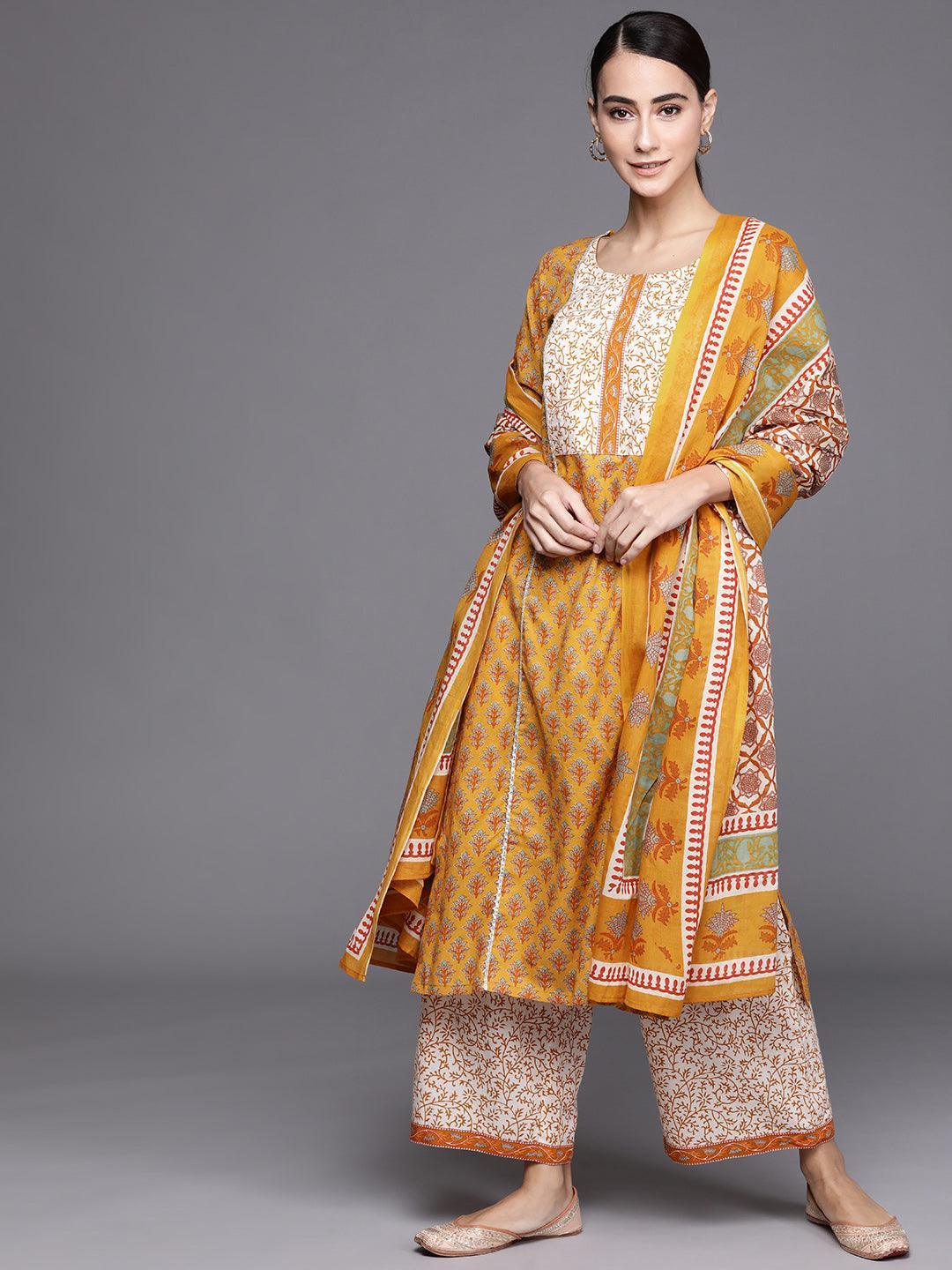Yellow Printed Cotton Suit Set - ShopLibas