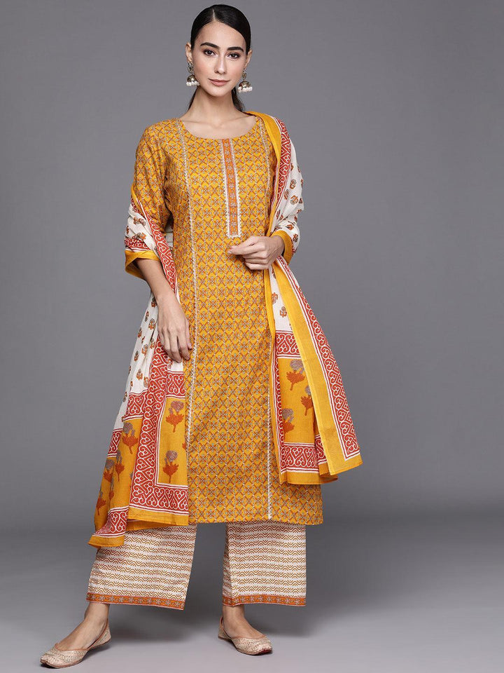 Yellow Printed Cotton Suit Set