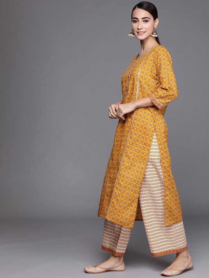 Yellow Printed Cotton Suit Set