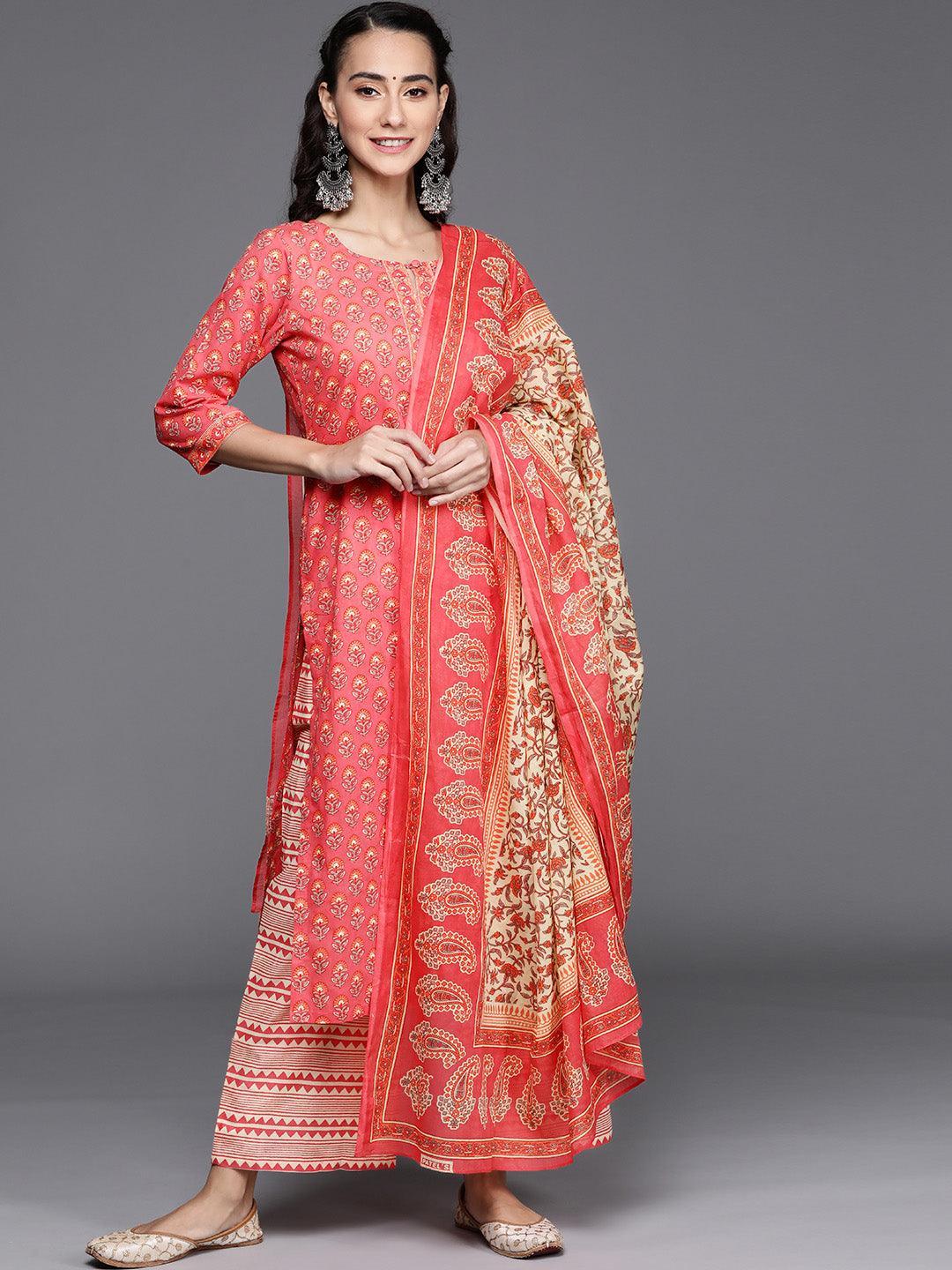 Pink Printed Cotton Suit Set - ShopLibas