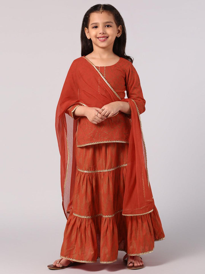 Kids Red Printed Cotton Suit Set