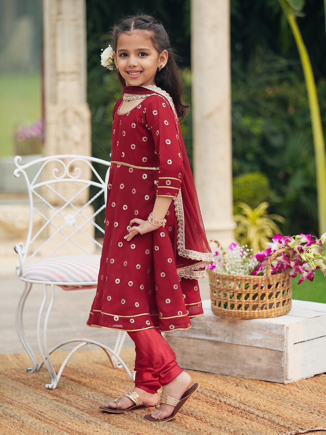 Maroon Embroidered Georgette Suit Set - ShopLibas
