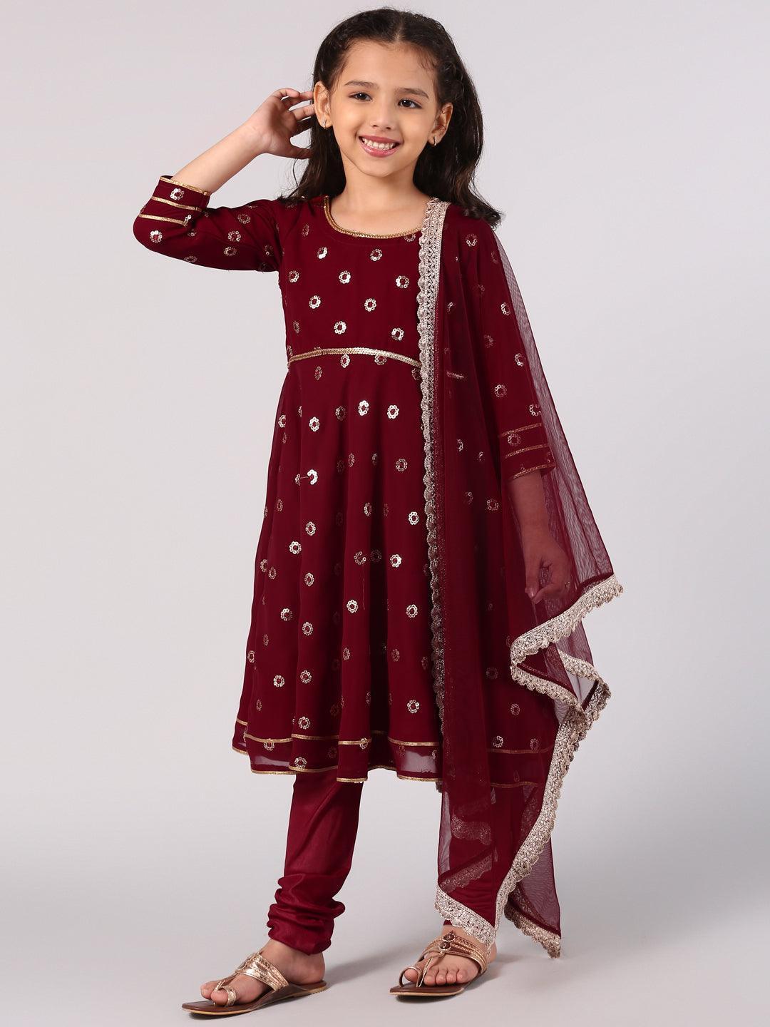 Maroon Embroidered Georgette Suit Set - ShopLibas