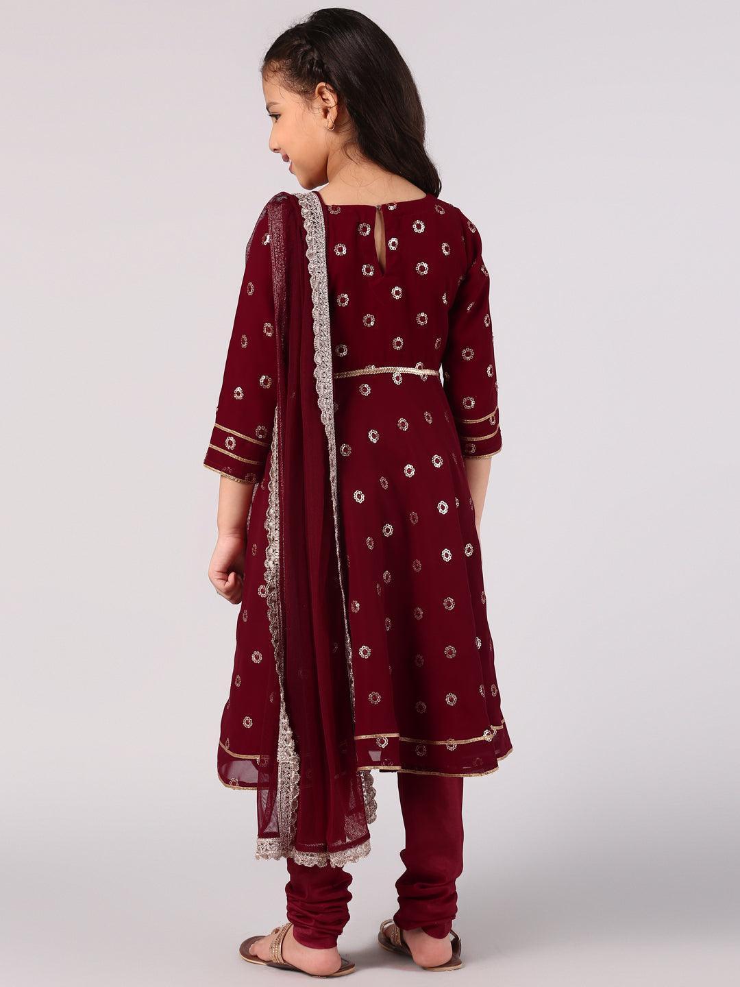 Maroon Embroidered Georgette Suit Set - ShopLibas