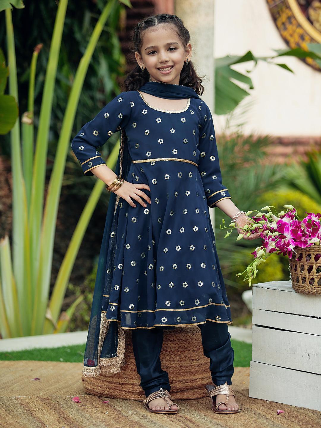 Blue Embroidered Georgette Suit Set - ShopLibas