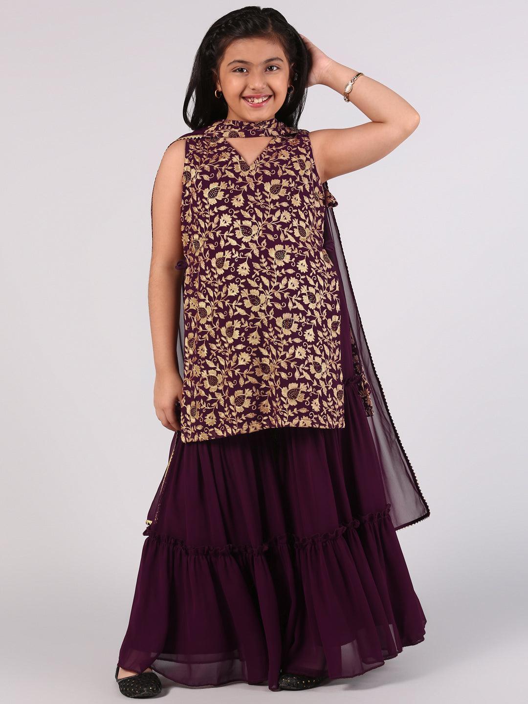 Purple Embroidered Georgette Suit Set - ShopLibas
