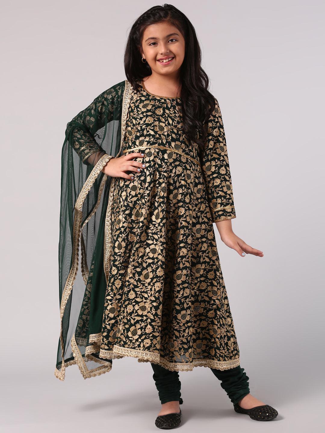 Green Embroidered Georgette Suit Set - ShopLibas