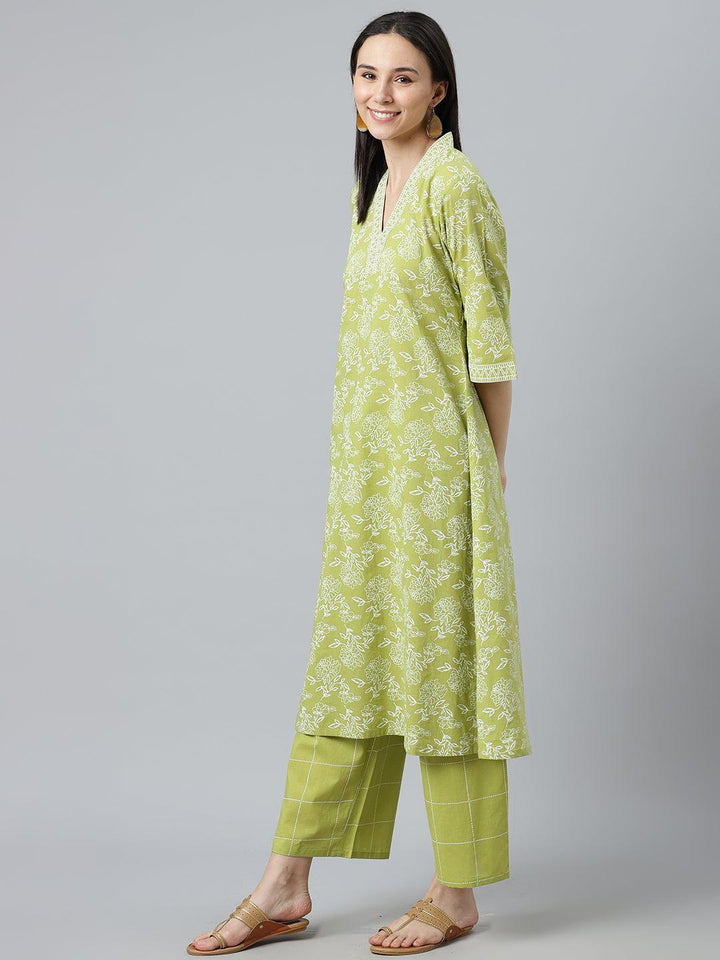 Green Printed Cotton Kurta