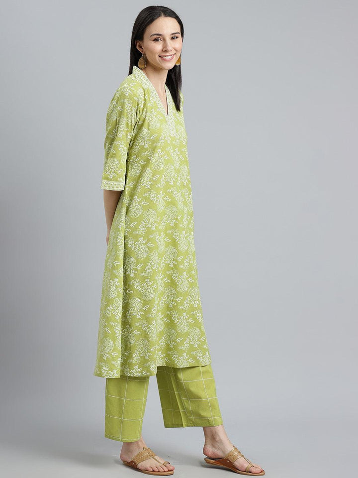 Green Printed Cotton Kurta
