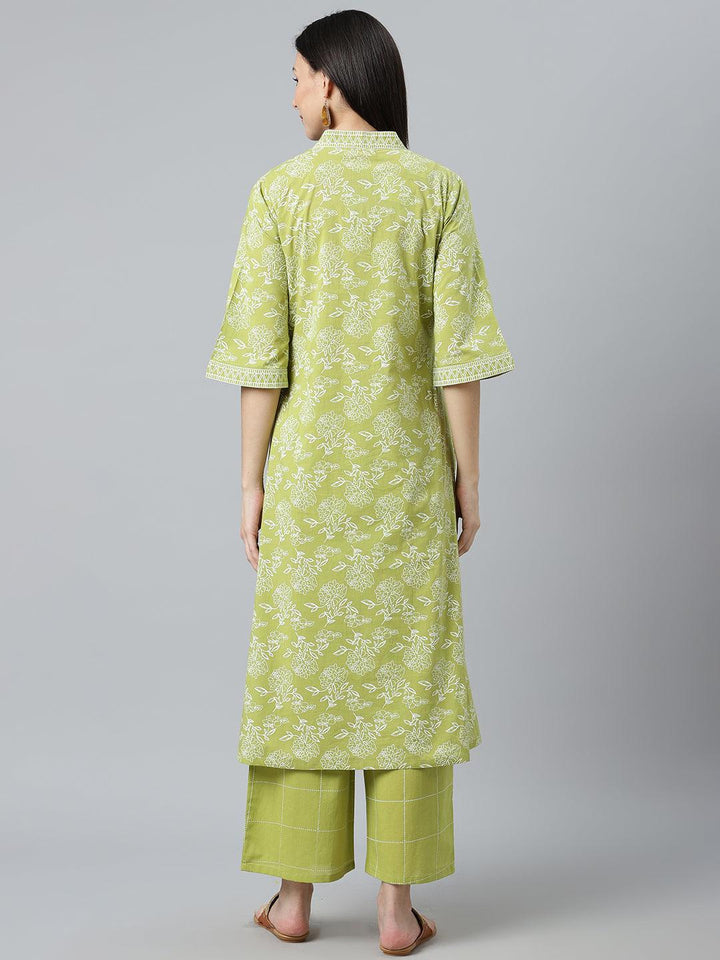 Green Printed Cotton Kurta