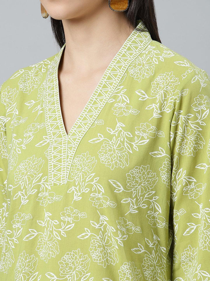 Green Printed Cotton Kurta