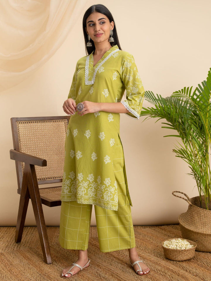 Green Printed Cotton Kurta