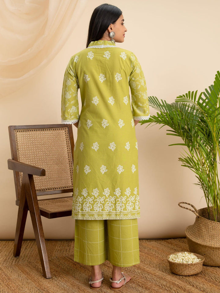 Green Printed Cotton Kurta