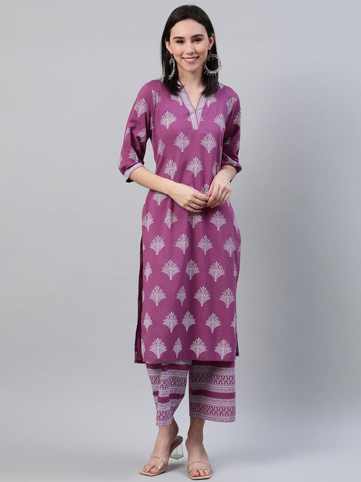 Purple Printed Cotton Kurta