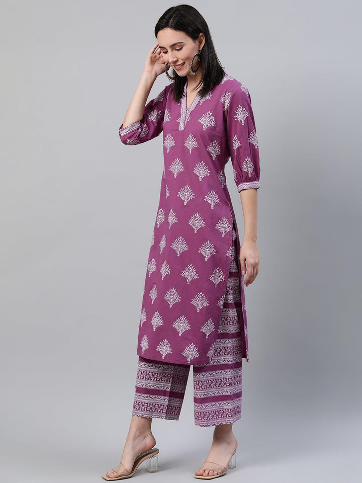 Purple Printed Cotton Kurta