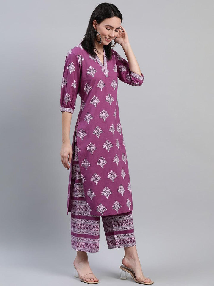 Purple Printed Cotton Kurta