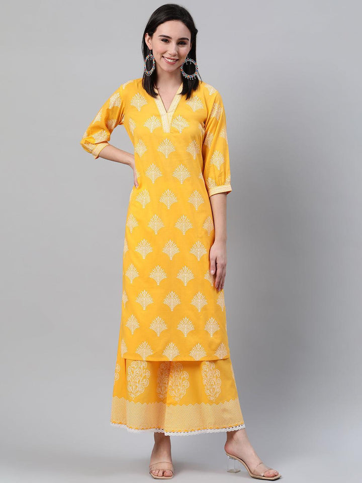 Yellow Printed Cotton Kurta
