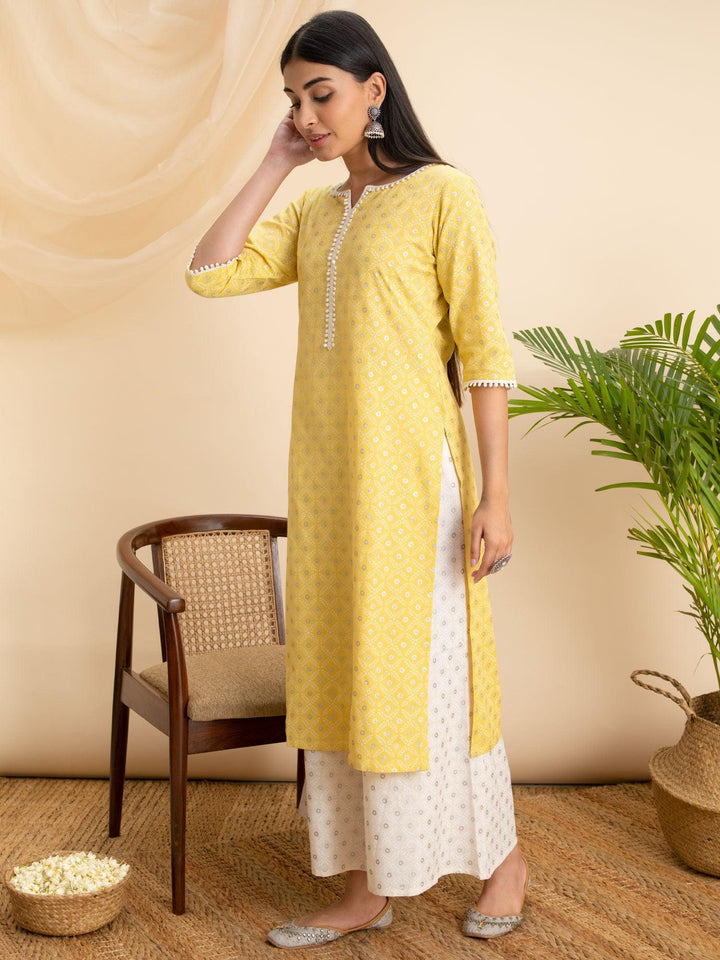 Yellow Printed Cotton Kurta
