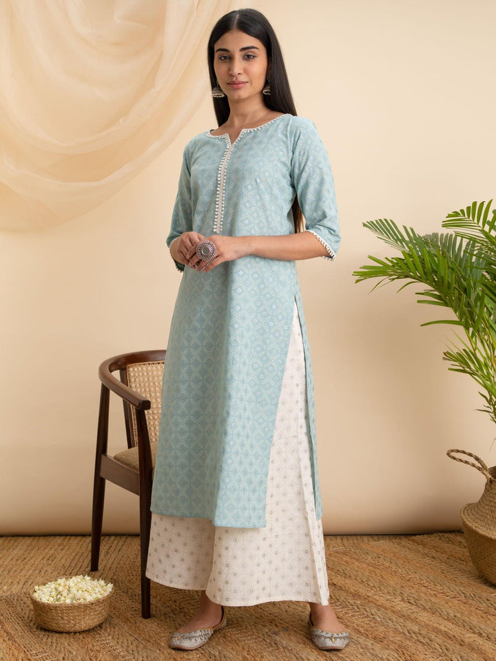 Blue Printed Cotton Kurta
