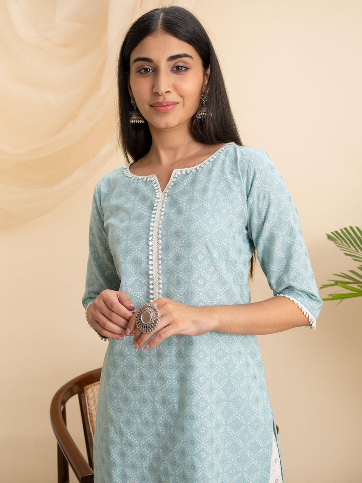Blue Printed Cotton Kurta