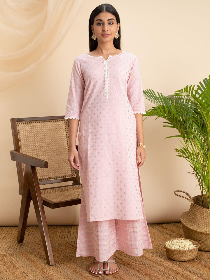 Pink Printed Cotton Kurta