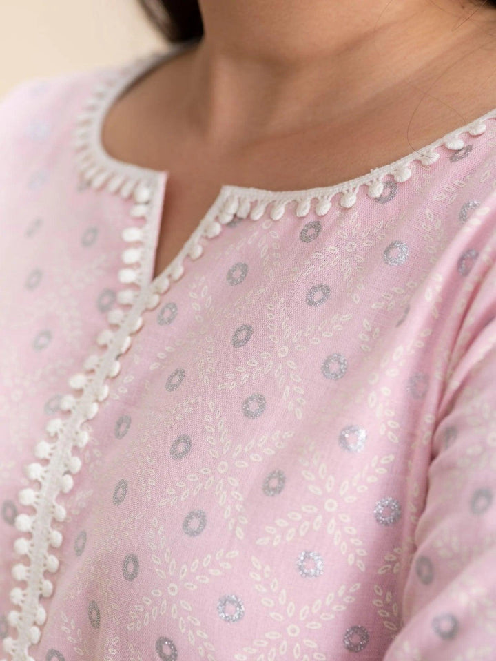 Pink Printed Cotton Kurta