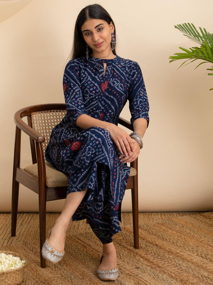 Blue Printed Rayon Kurta