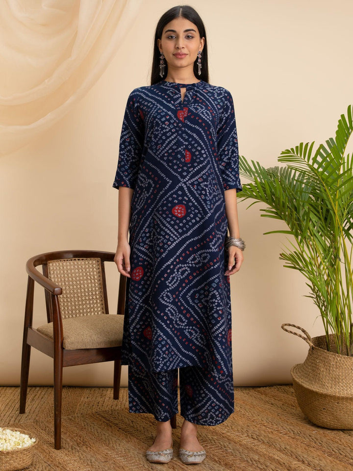 Blue Printed Rayon Kurta