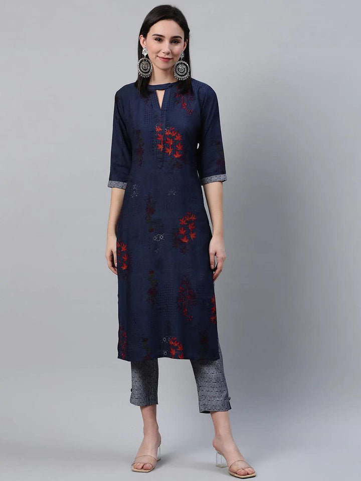 Blue Printed Rayon Kurta