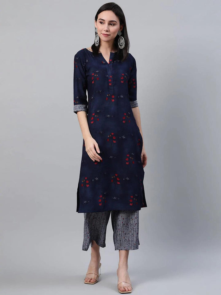 Blue Printed Rayon Kurta