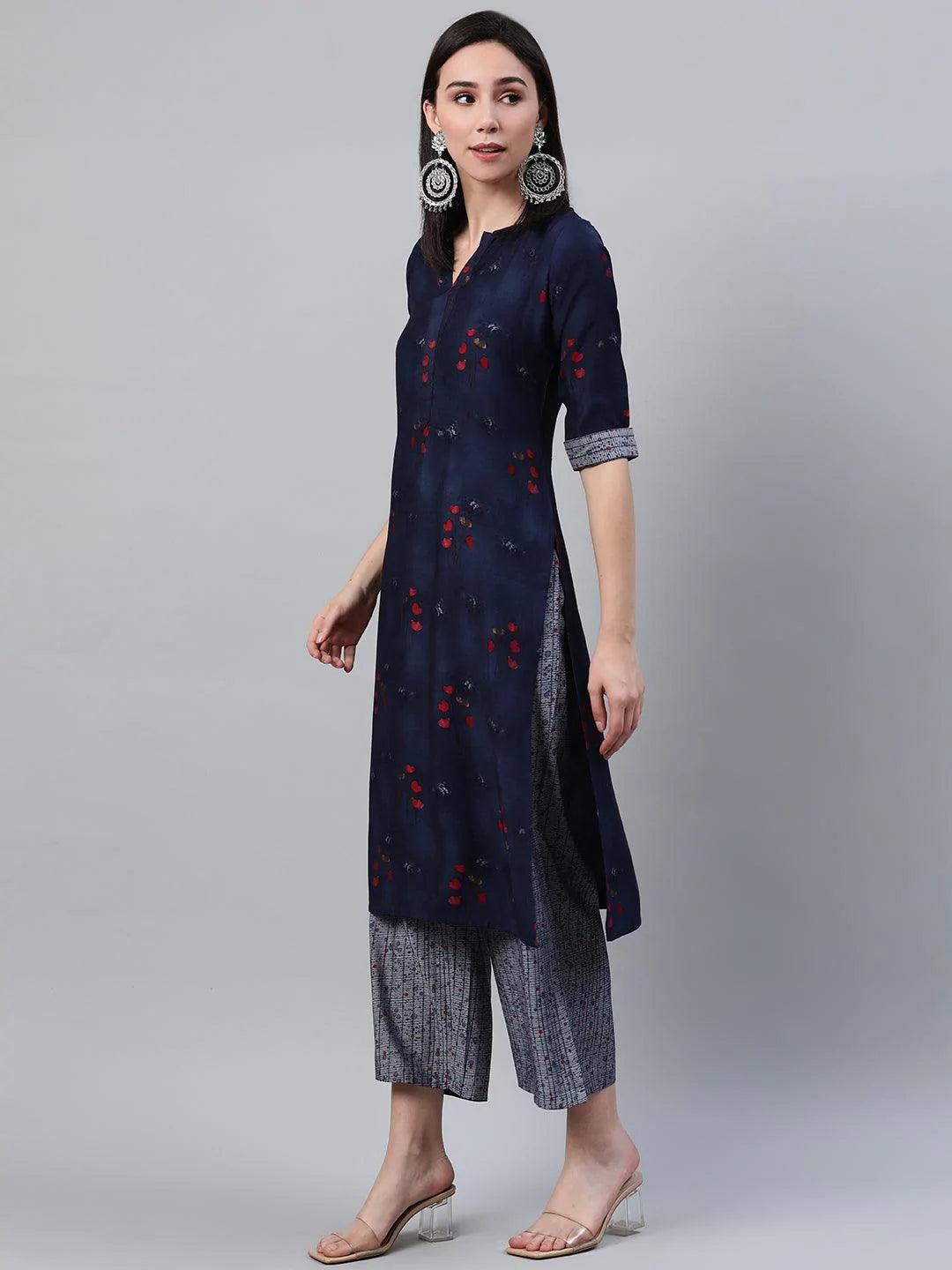 Blue Printed Rayon Kurta - ShopLibas
