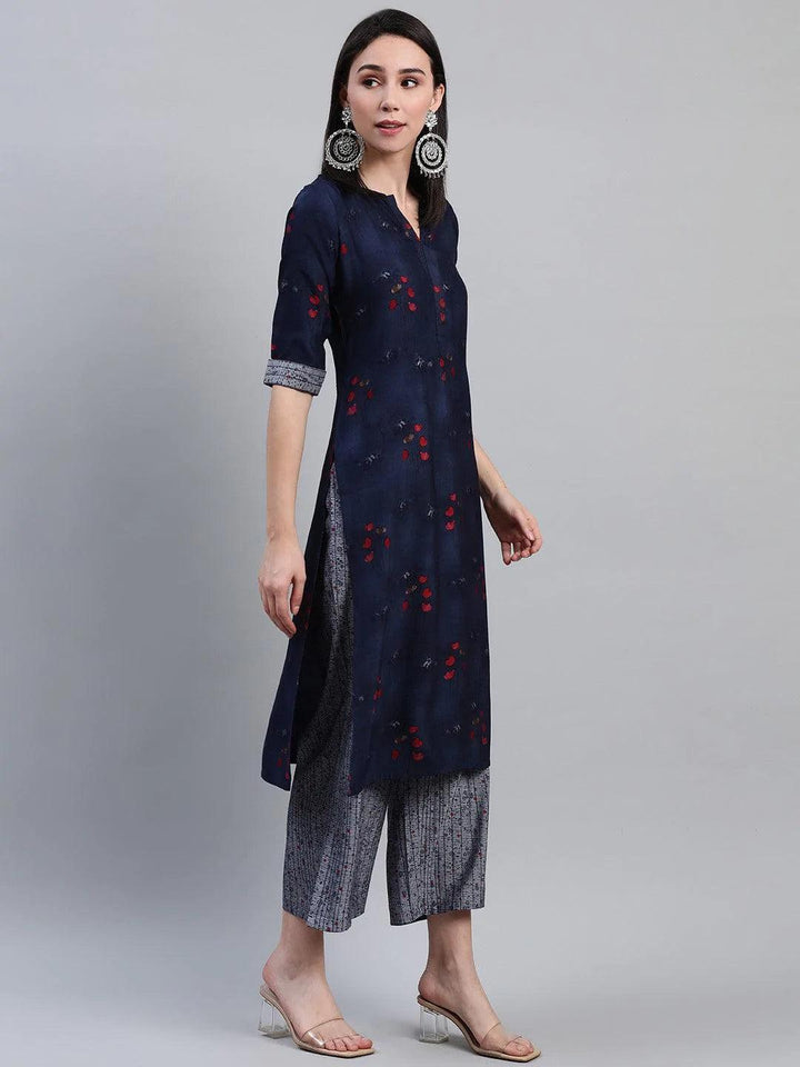 Blue Printed Rayon Kurta