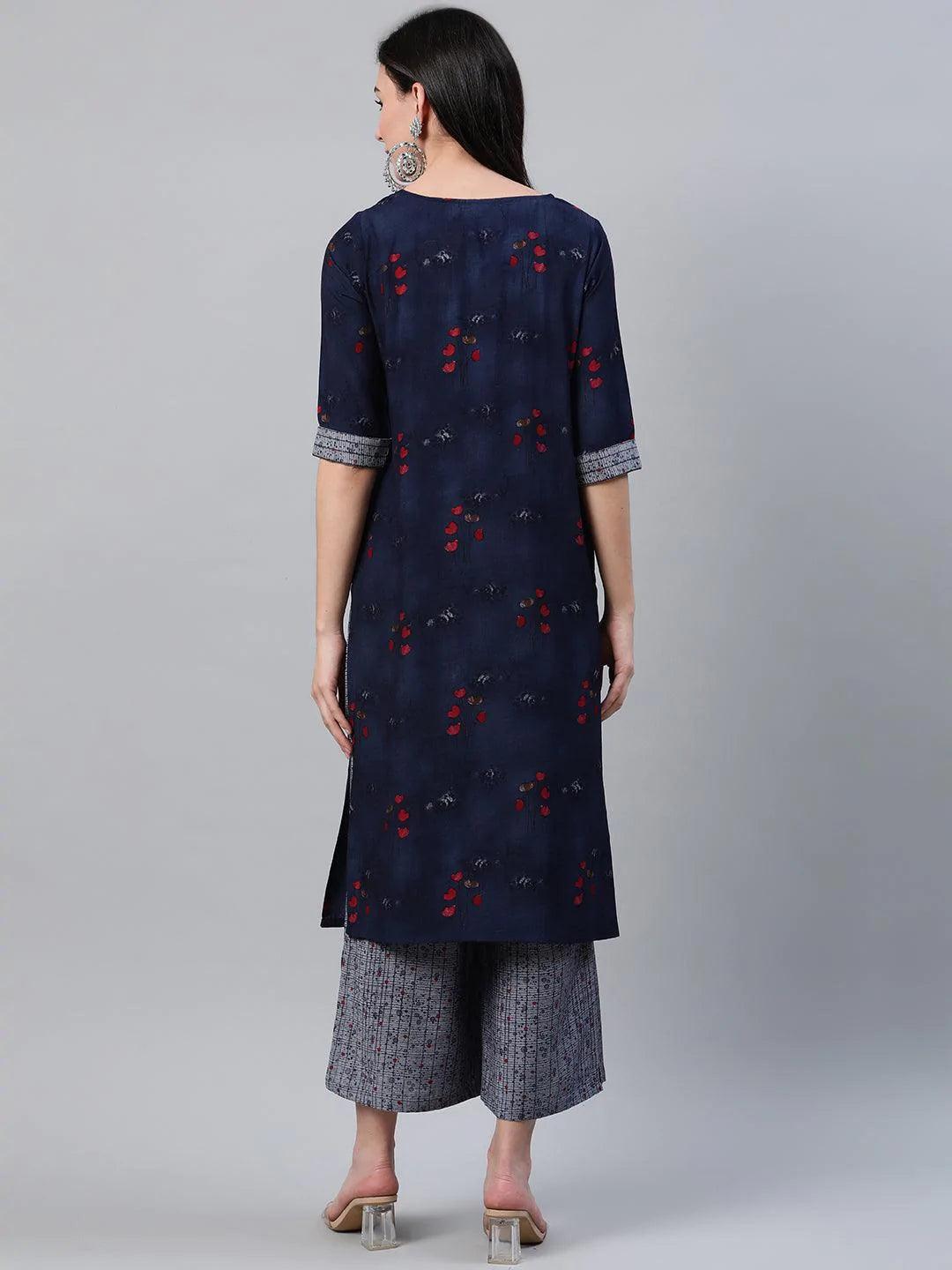 Blue Printed Rayon Kurta - ShopLibas