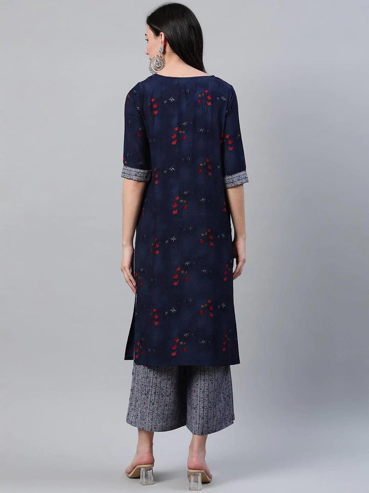 Blue Printed Rayon Kurta