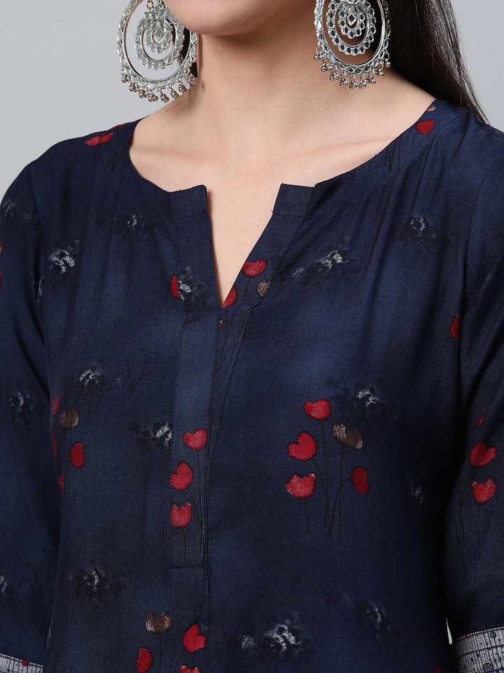 Blue Printed Rayon Kurta