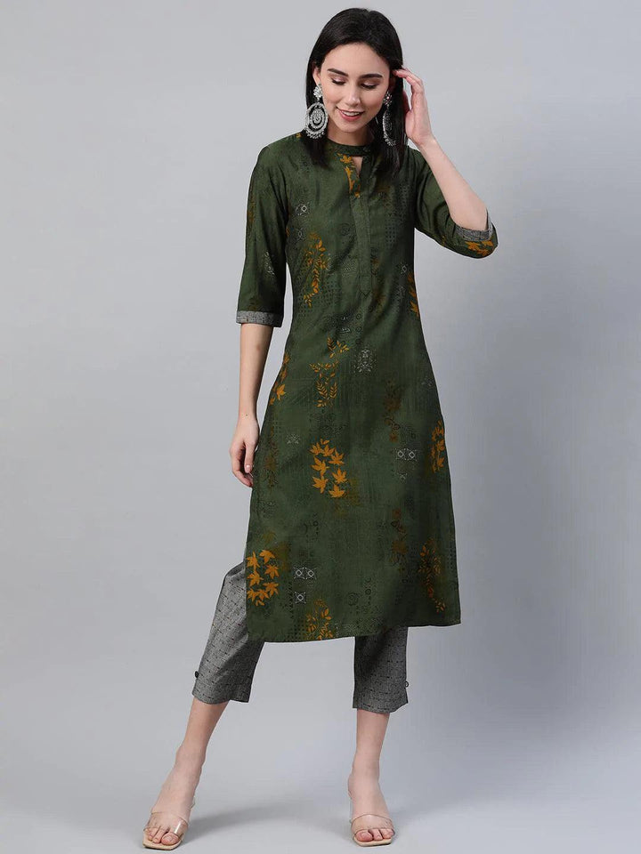 Green Printed Rayon Kurta