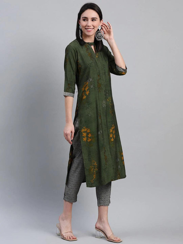 Green Printed Rayon Kurta