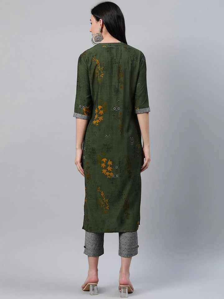 Green Printed Rayon Kurta