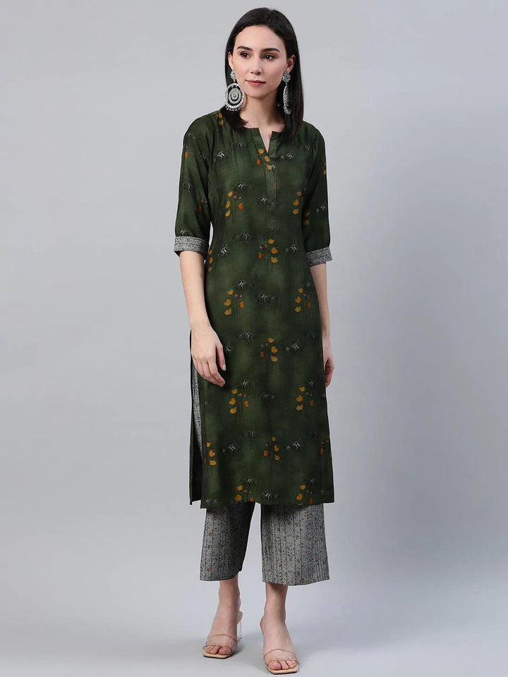Green Printed Rayon Kurta