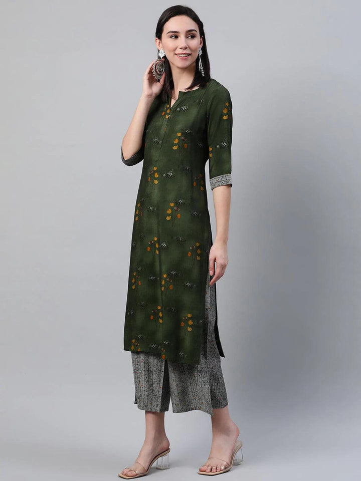 Green Printed Rayon Kurta