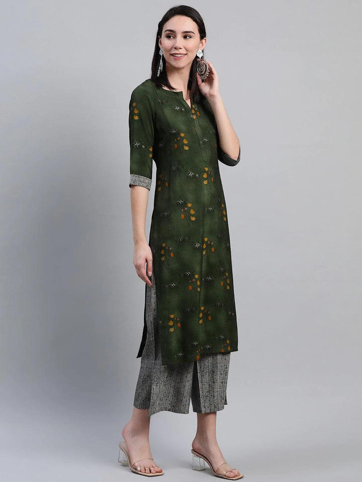 Green Printed Rayon Kurta