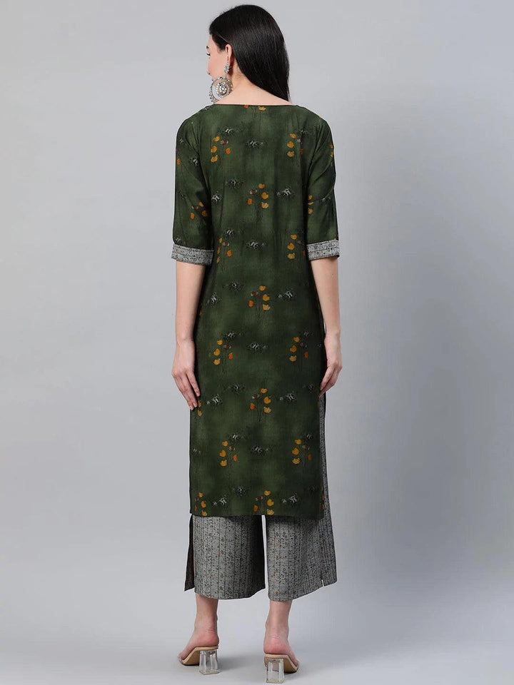 Green Printed Rayon Kurta