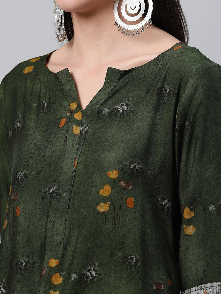 Green Printed Rayon Kurta