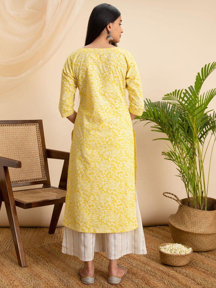 Yellow Printed Cotton Kurta