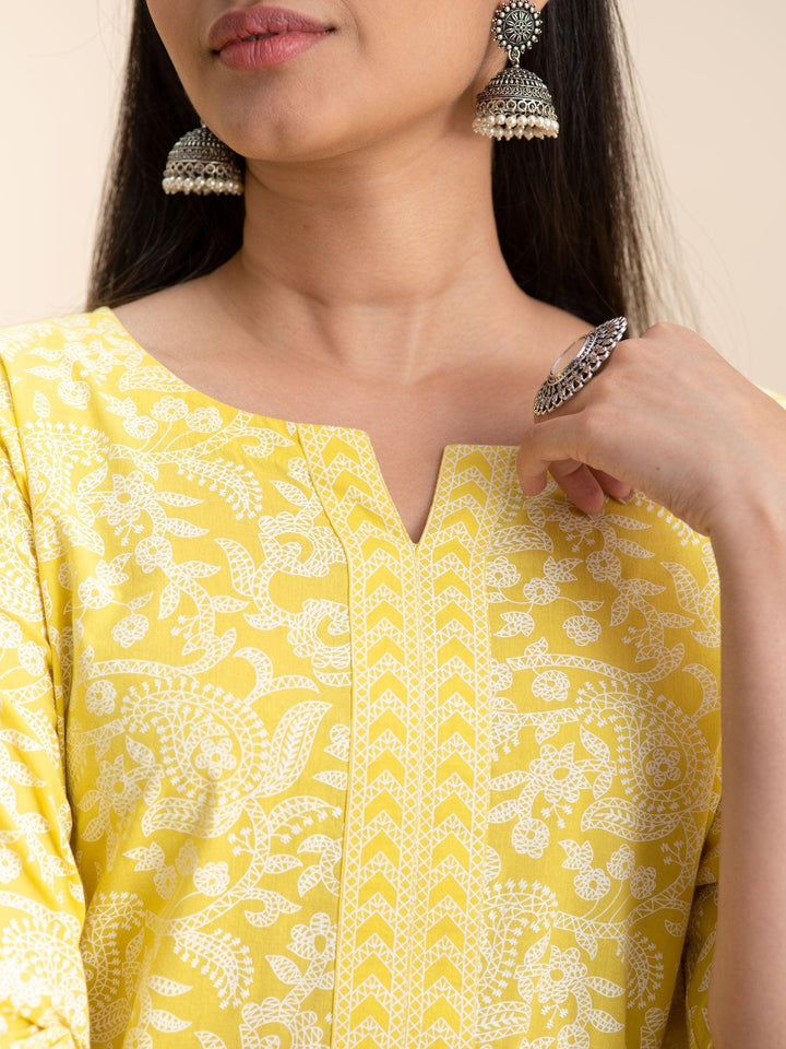 Yellow Printed Cotton Kurta