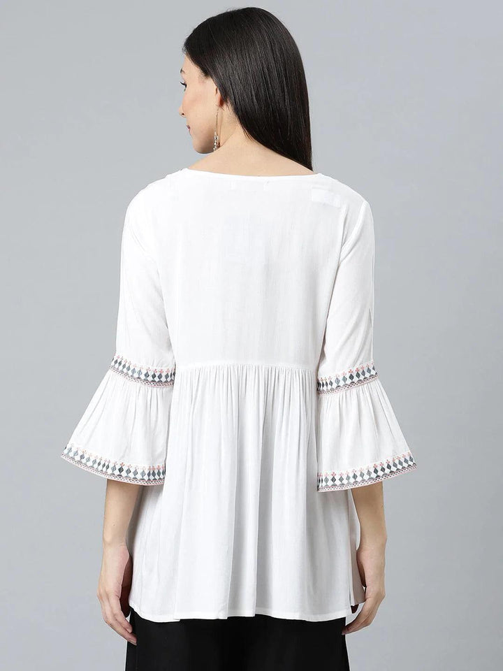 White Embroidered Rayon Kurti