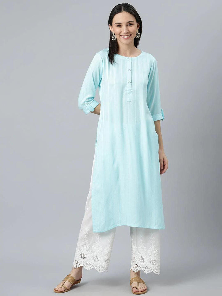 Blue Striped Rayon Kurta