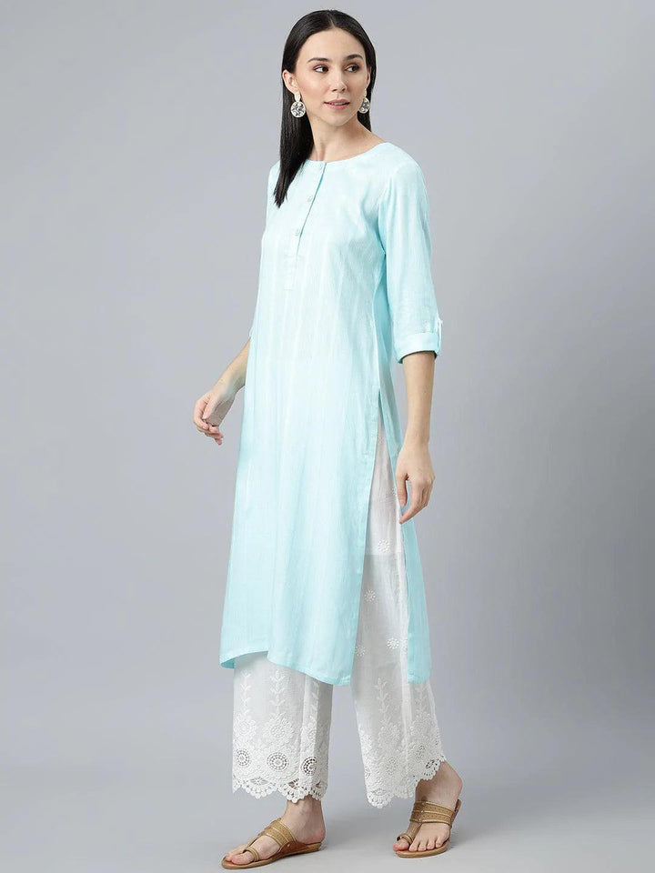 Blue Striped Rayon Kurta