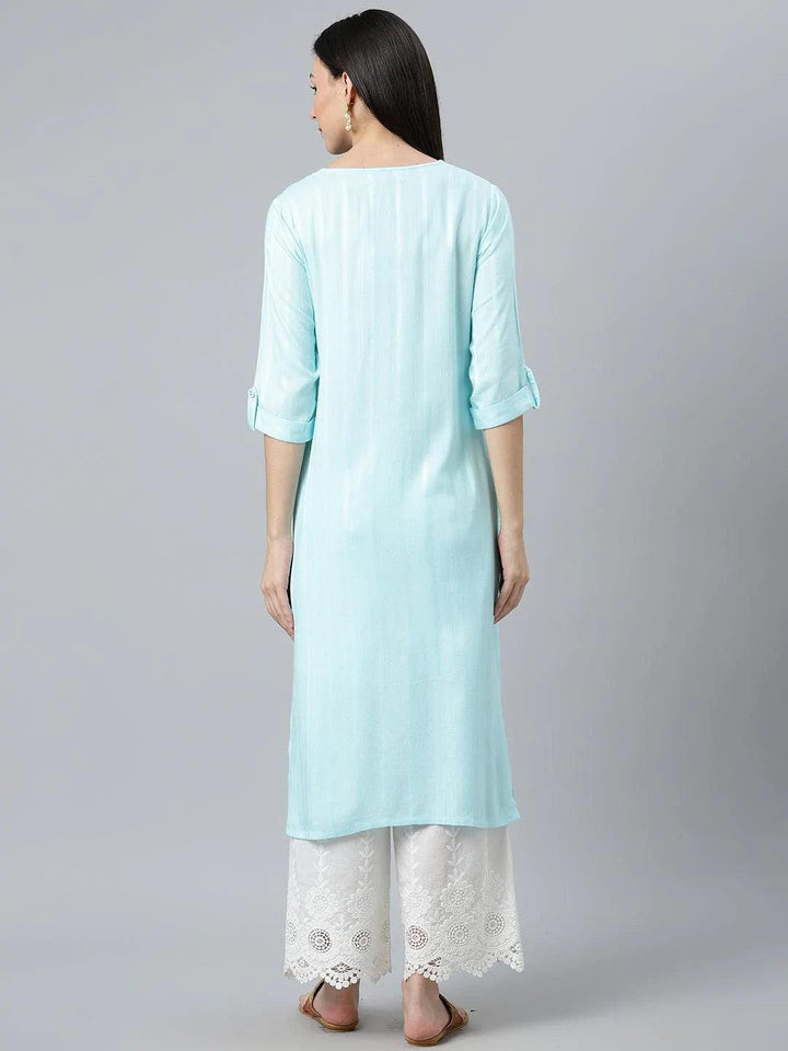 Blue Striped Rayon Kurta